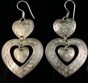 Mexican Silver Heart Dangle Earrings