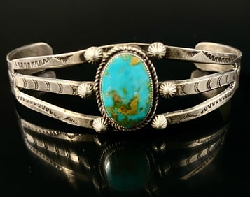 Navajo Vintage Turquoise & Silver Cuff Bracelet