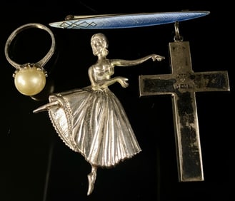 Sterling Silver Lot Ballerina, Cross, Ring