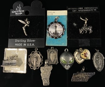 Sterling Silver Charm Bracelet Pendant Lot Disney