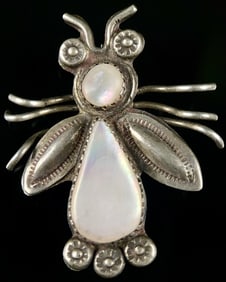 Navajo Sterling Flying Insect  Brooch Pearl