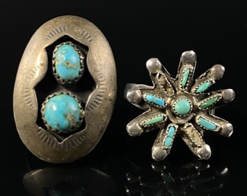 Fred Harvey Era Navajo Silver & Turquoise Rings