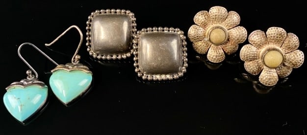 3 Pair Sterling Silver Earrings