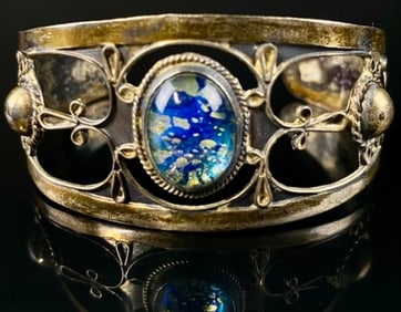 Hecho EM Signed Sterling Cuff Bracelet