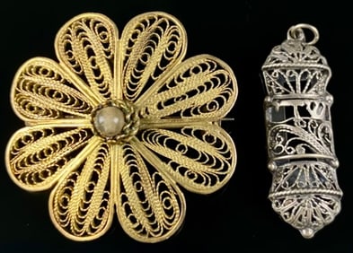 Sterling Filigree Brooch & Necklace Charm