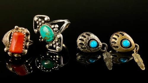 Navajo Jewelry Lot Sterling Coral Turquoise Etc.