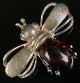 Sterling & Amber Bee Brooch