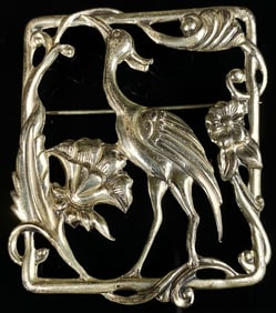 Sterling Silver Art Nouveau Bird Brooch