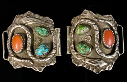 Navajo Sterling Turquoise Corral Serpent Band RARE