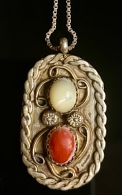 Sterling Silver Navajo Pendant On Box Chain