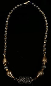 Antique Blown Glass Lava Stone Dragon Necklace WOW