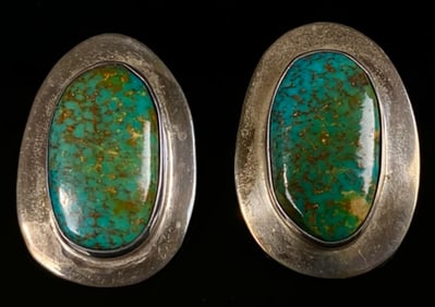 HUGE Navajo Pawn Sterling Turquoise Post Earrings
