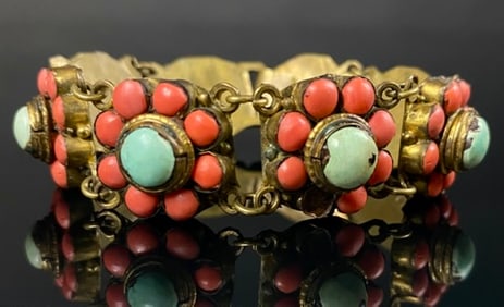 Antique Middle East Turquoise & Coral Bracelet