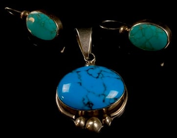 Sterling and Turquoise Earrings and Pendant