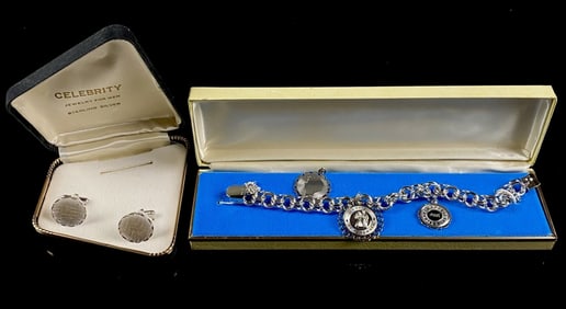 Sterling Charm Bracelet & Cuff Links