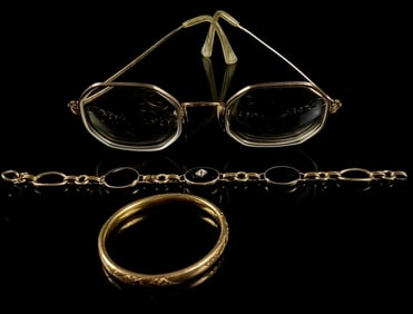 Gold Filled Vintage Glasses & 2 Bracelets