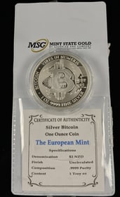 1 Ounce .999 Silver BitCoin Coin