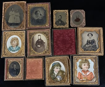 A Collection of Sixteen 19th Century Cased Daguerreotypes, Ambrotypes, and Tintypes