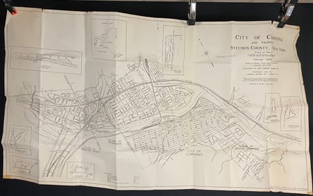 Vintage City and Vicinity Map of Corning, Steuben County, New York, 1951-1956