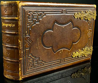 Victorian Tooled Leather Carte de Visite Album with Gilt Metal Mounts