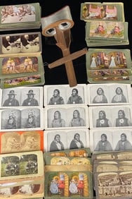 Antique Keystone Monarch Stereoscope Viewer with a Collection of Stereoview Cards, circa 1904