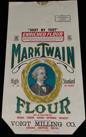Vintage Mark Twain Enriched Flour Sack by Voigt Milling Co., Grand Rapids, Michigan, c. 1910