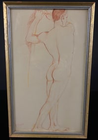 Lillian Levit (1905-1965), Standing Male Nude, Original Sanguine Drawing