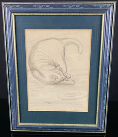 Lillian Levit (1905-1965), 'A Cat Nap', Pencil Drawing, Circa 1950s