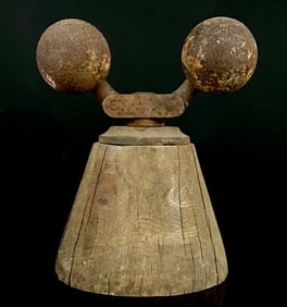 Antique Cast Iron Flyball Governor on Wooden Base