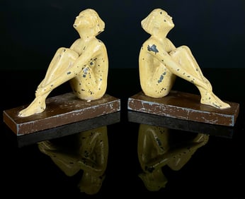 A Pair of Art Deco Cast Metal Female Figure Bookends
