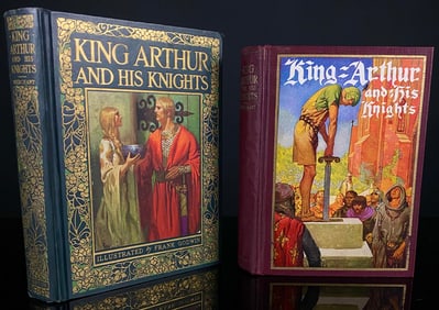Two Volumes: King Arthur and His Knights by Elizabeth Lodor Merchant, Illustrated by Frank Godwin,