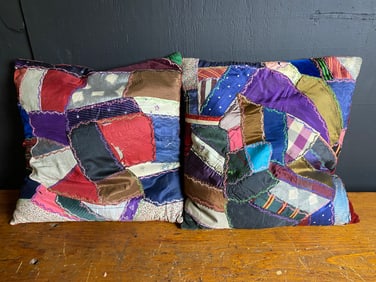 A Pair of Antique/Vintage Crazy Quilt Patchwork Pillows
