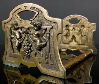 Art Nouveau Cast Brass Expandable Book Rack with Cherubs