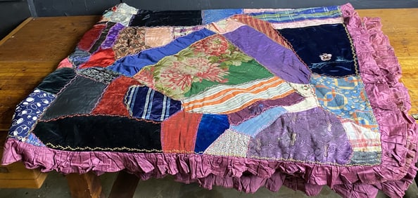 Antique Victorian Embroidered Crazy Quilt
