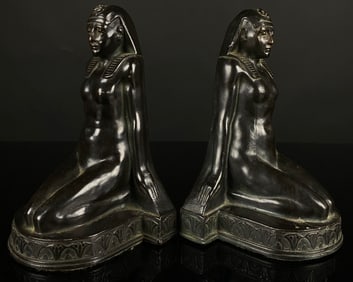A Pair of Egyptian Revival Patinated Bronze Bookends