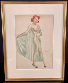 Mid-20th Century Pin-Up Watercolor Illustration, Signed J.L. MCNEFF