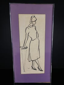Lillian Levit (1905-1965) WPA Period Ink and Tempera Drawing, 'A La Mode '45'