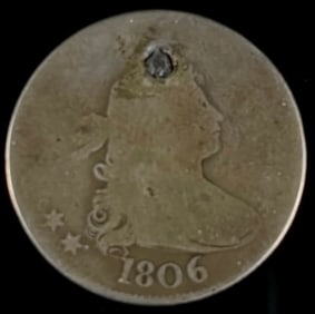 1806 Draped Bust Silver Quarter, Holed