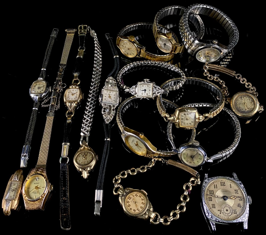 A Collection of Vintage Ladies Wristwatches, Including Bulova, Elgin, Timex, Benrus, Hamilton, and (1 of 16)
