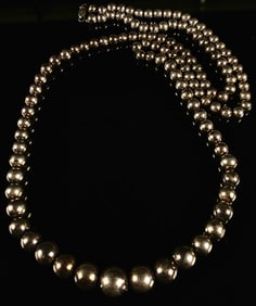 Vintage Mexican Sterling Silver Graduated Bead Necklace