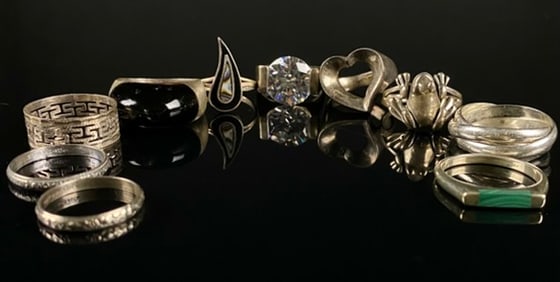 A Group of Ten Assorted Sterling Silver Rings