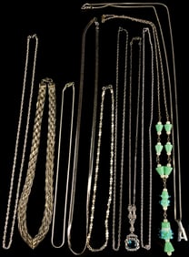 A Collection of Sterling Silver and Fine Silver Necklaces