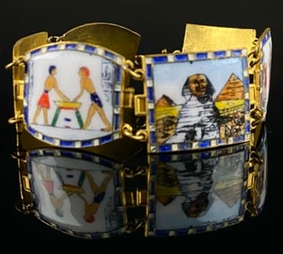 Egyptian Revival Enamel Panel Bracelet