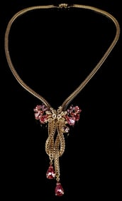 Vintage Gold-Tone and Rhinestone Necklace with Pink and Purple Stones
