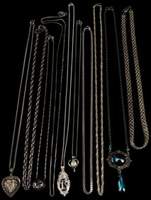 A Collection of Ten Modern to Contemporary Sterling Silver Necklaces