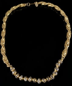 Miriam Haskell Gilt Brass and Rhinestone Choker Necklace
