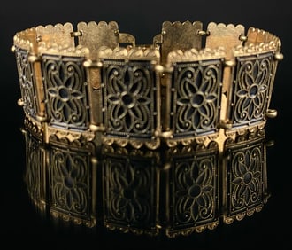 A Vintage Damascene Style 1/20 12K Gold-Filled Link Bracelet