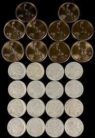 A Group of Ten 2018-2019 P&D American Set Uncirculated Dollar Coins and 16 United States Buffalo