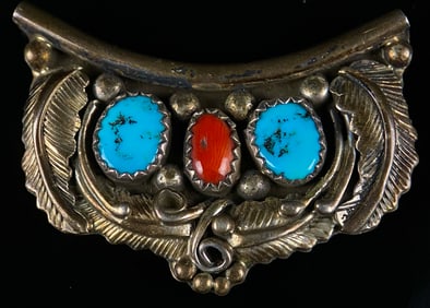 Navajo Sterling Silver Turquoise and Coral Jewelry Element