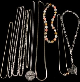 A Group of Sterling Silver Necklaces and a Bracelet, many Italian